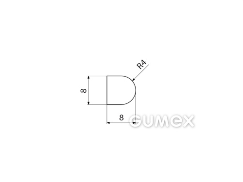 "D" Silikonprofil, 8x8/R4mm, 60°ShA, -60°C/+250°C, transparent, 